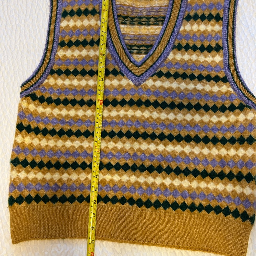 * RARE Mango Women's V-Neck Sweater Vest- color block Yellow and Purple - Picture 4 of 8